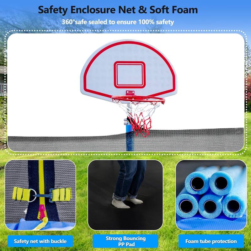 15FT/16FT Trampoline for Kids and Adults, Large Outdoor Trampoline with Basketball Hoop and Net
