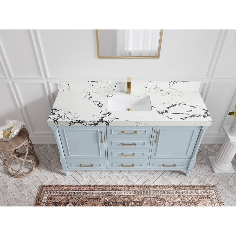 Willow Collections 60 in. W x 22 in. D Aberdeen Single Bowl Sink Bathroom Vanity in Pewter Green with Countertop
