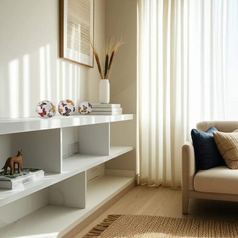 Ceramic Decorative Orbs Butterfly Print Design Home Decor (Set of 3) - 6" x 6" x 6"