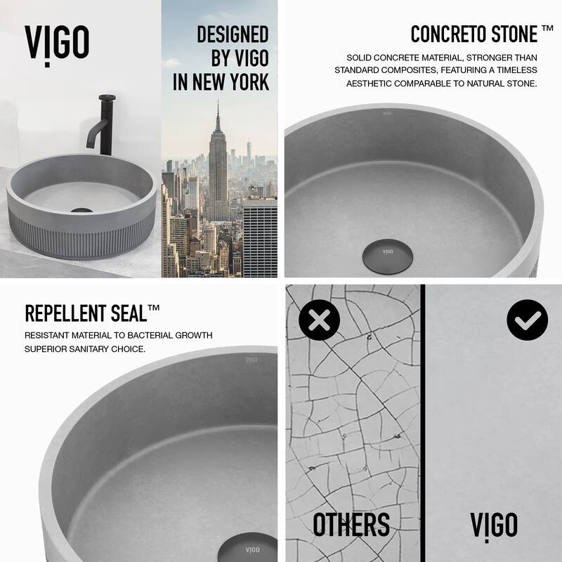 VIGO Cypress 16"L x 16"W Concrete Vessel Sink and Cass 12"H Faucet Set
