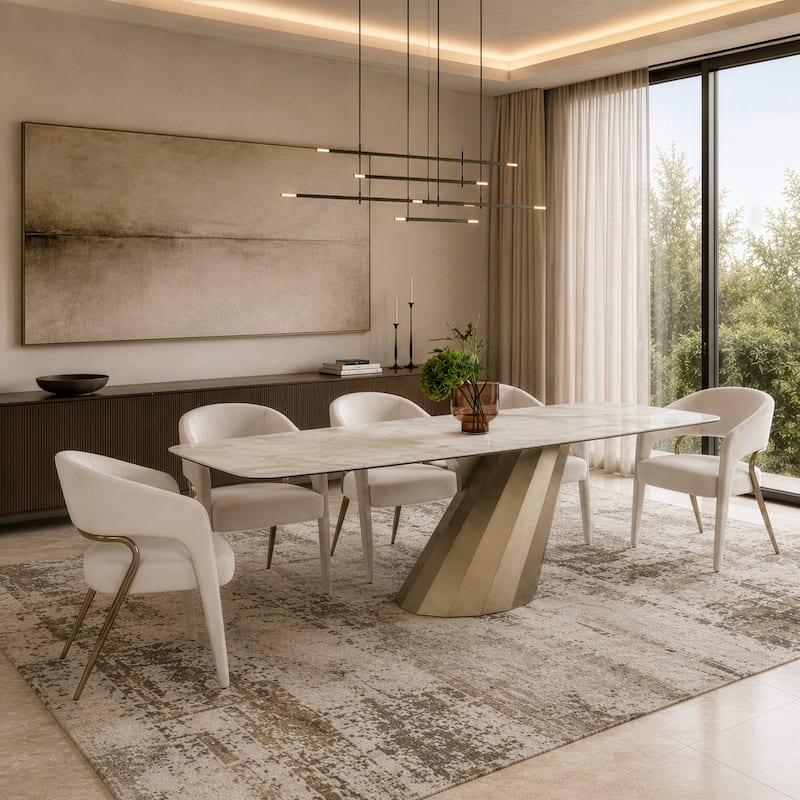 Elson Modern Off-White Fabric & Antique Brass Dining Chair