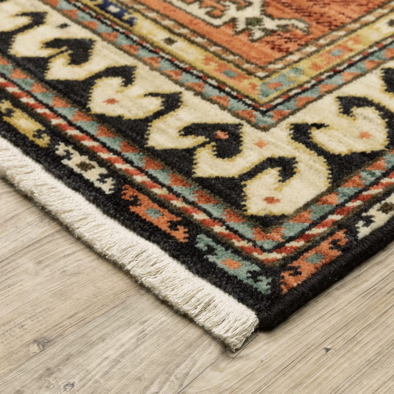 Style Haven Leander Tribal Triple Medallion Charcoal/ Multi Fringed Wool Blend Rug-