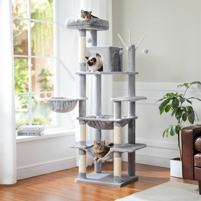 69" Tall Cat Tree Large Cat Tower with Super Big Hammock, Scratching Posts, Condo House and Large Top Perch