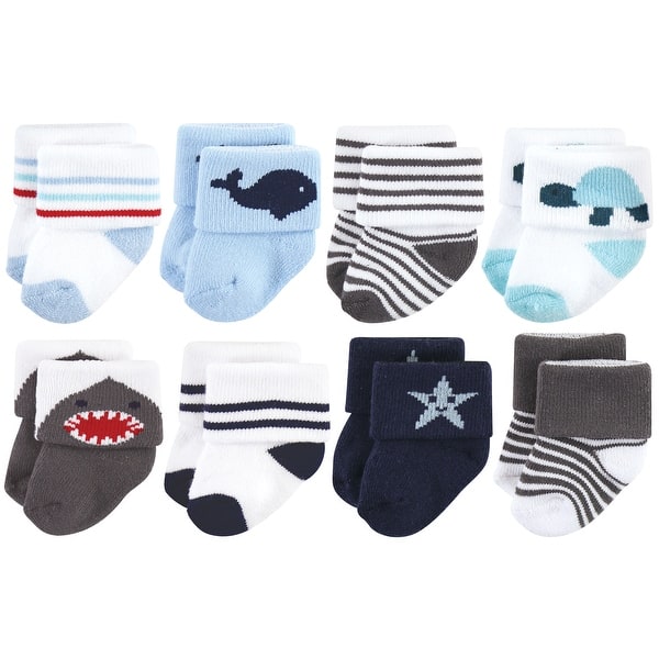 slide 1 of 1, Hudson Baby Infant Boy Cotton Rich Newborn and Terry Socks, Sea Creatures 8Pk 0-6 Months - Sea Creatures 8-Pack