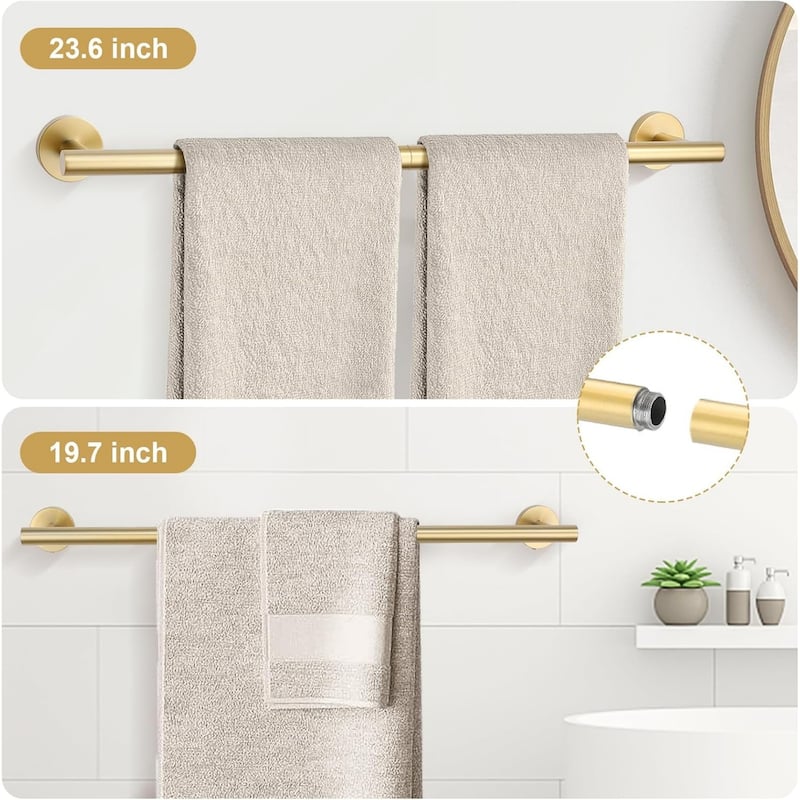 (Brushed Gold-8pcs) Bathroom Hardware Set, 304 Brushed Stainless Steel, 24 Inch
