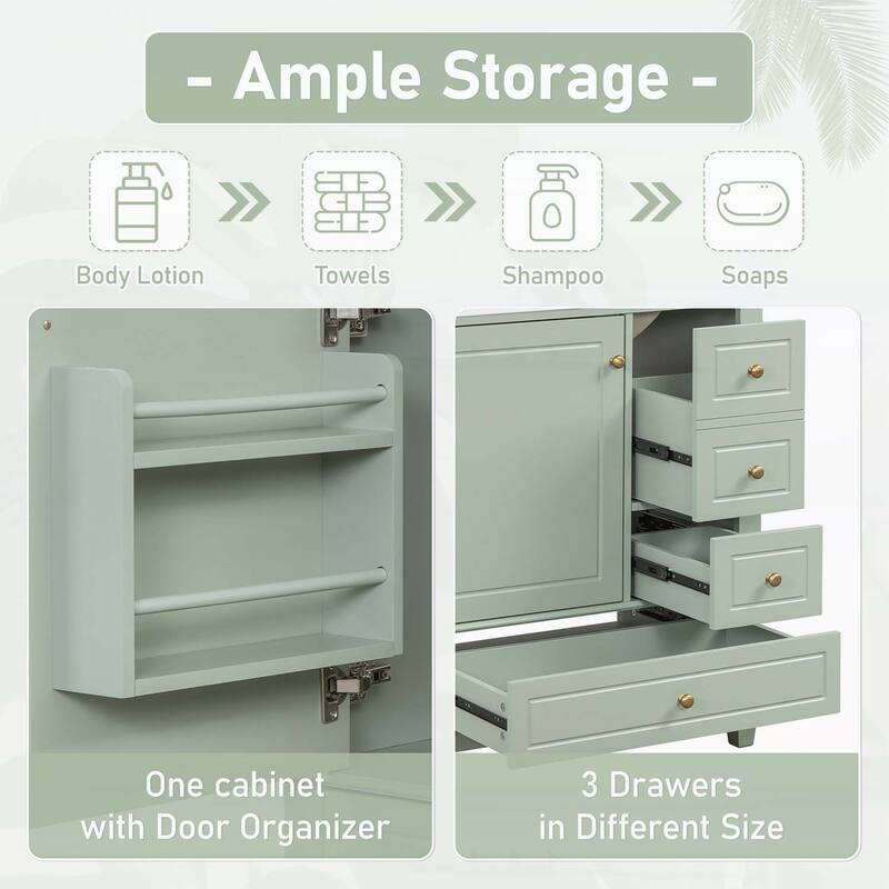 Freestanding Vanity Set with Shelf and Three Drawers,Soft Close Door