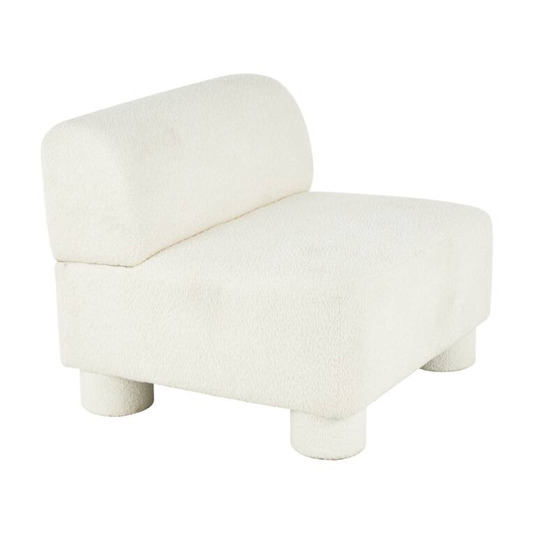 White Polyester Square Boucle Living Room Accent Chair