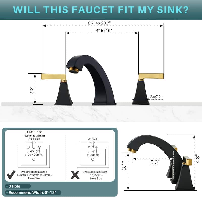 WOWOW 8 in. Widespread Double Handle Bathroom Faucet