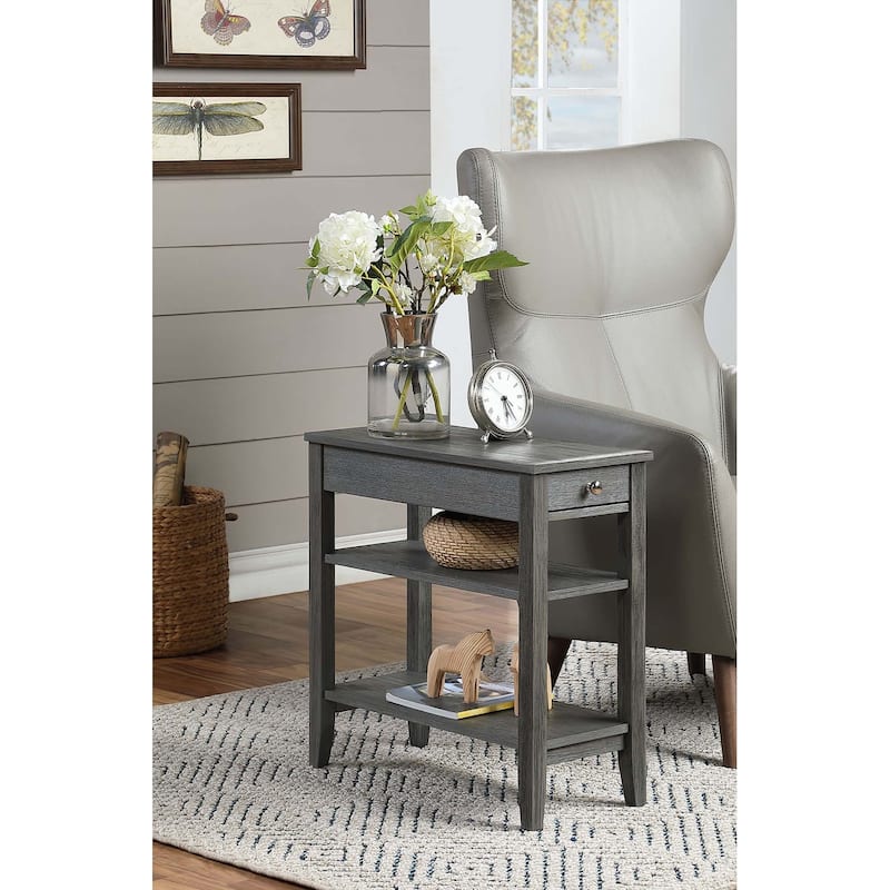 Convenience Concepts American Heritage 1 Drawer Chairside End Table with Shelves - Wirebrush Dark Grey