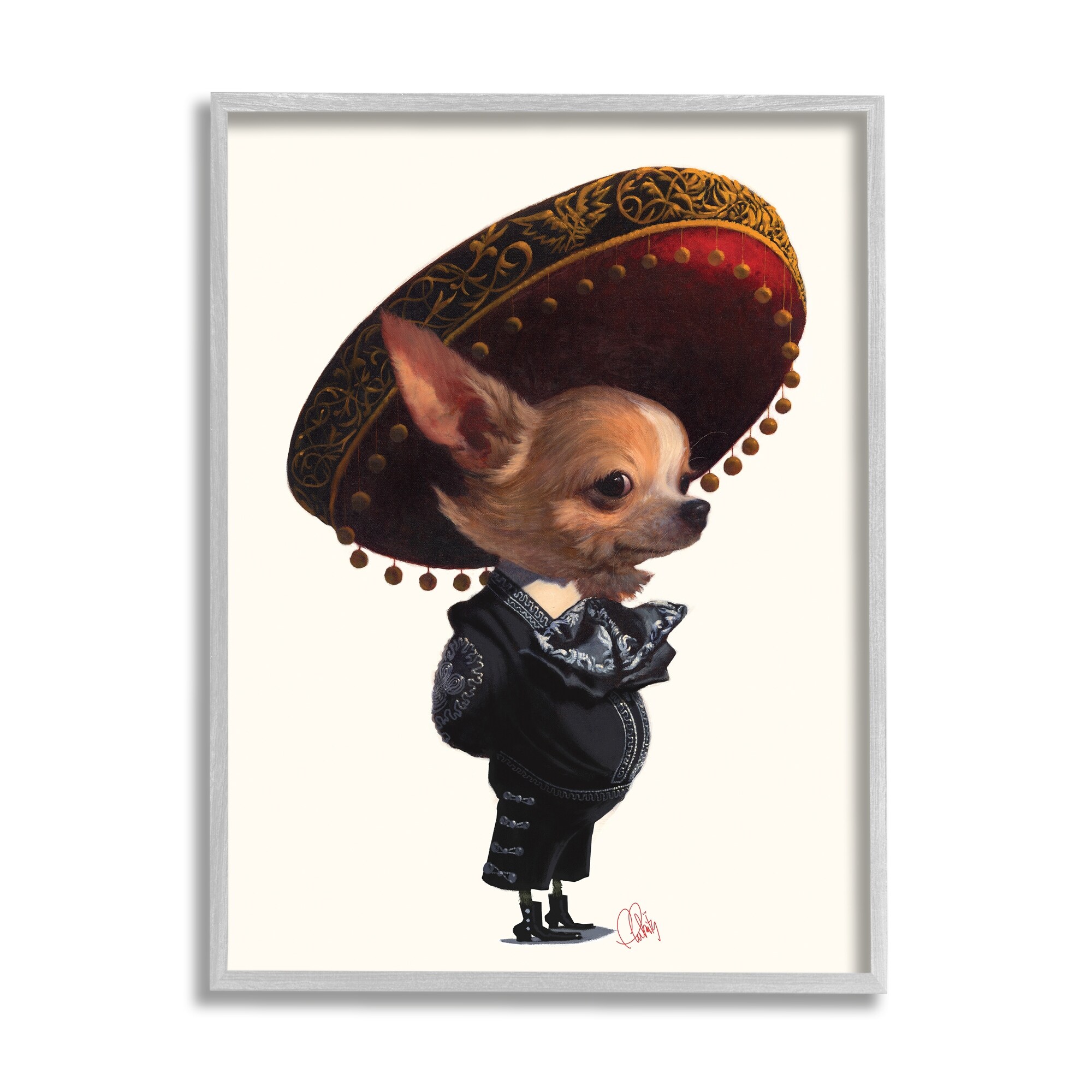 Stupell Mariachi Chihuahua with Sombrero Adorable Pet Dog Framed