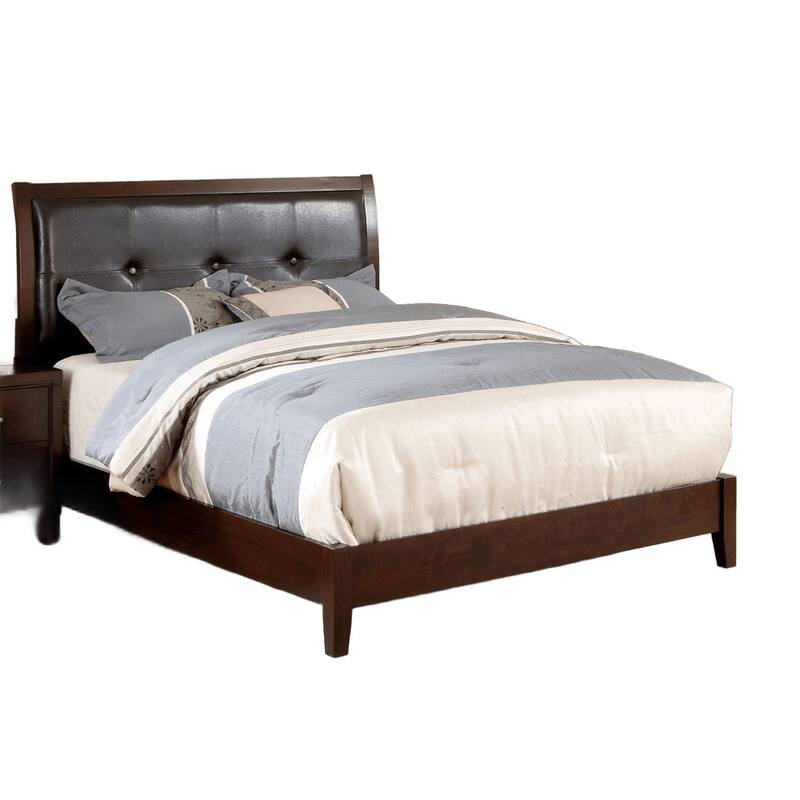 Eastern King Size Bed with Button Tufted Headboard in Brown Cherry Finish