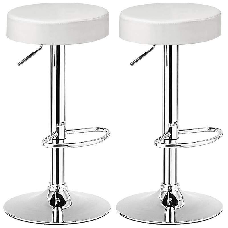 Costway Set of 2 Round Bar Stool Adjustable Swivel Pub Chair w/ - White