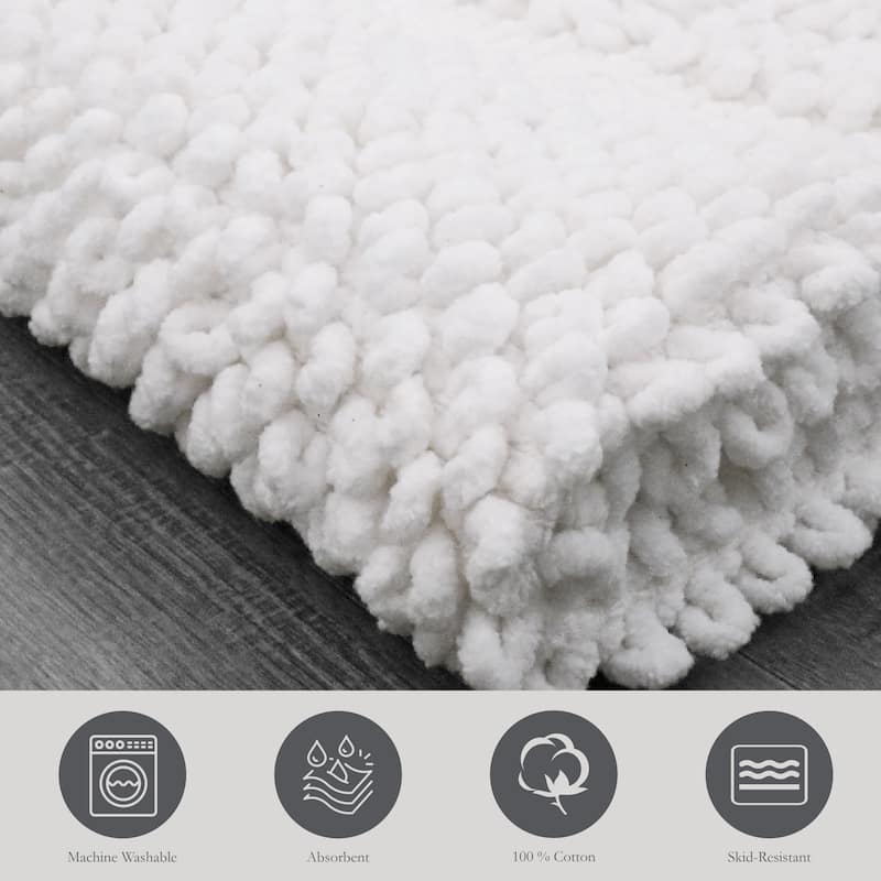Sophie Border Ultra-plush Chenille Non-Slip Cotton Bath Mat (Set of 2)