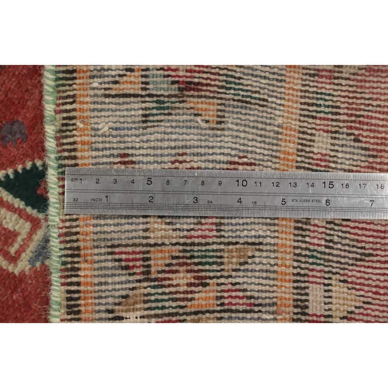 Hand Knotted Oriental 100% Wool Carpet Traditional Geometric Oranges & Rust Heriz Runner Rug - 12' 0'' X 3' 7''