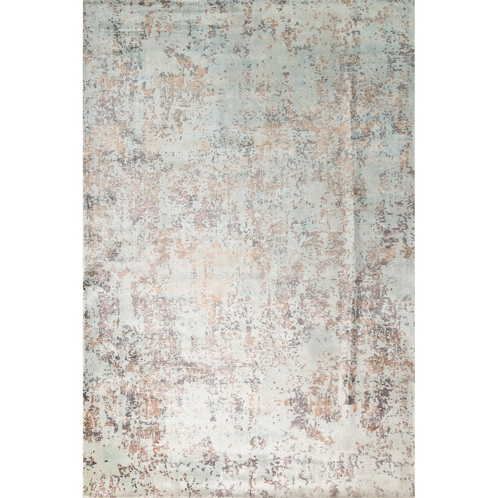 Green Abstract Area Rug Handmade Oriental Wool Carpet - 6'7" x 9'10"