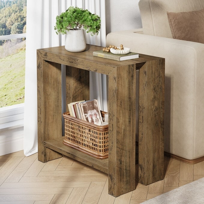 23.62'' Wooden End Table, Rustic Bed Side Table, 2-Tier Nightstand - 1PC - 1PC