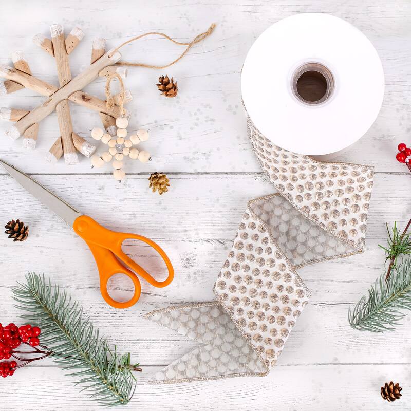 HGTV Home Collection Rainer Jacquard Tissue Back Ribbon, Gold, Gold, 3 in - 3 in