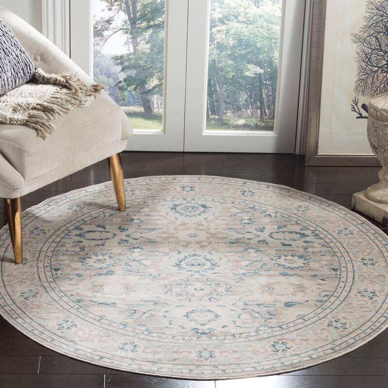 SAFAVIEH Archive Liudovika Distressed Vintage Boho Oriental Rug - 5' Round - Grey/Blue