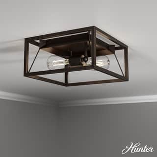 Hunter Doherty 2-Light Flush Mount Ceiling Light - Industrial, Contemporary, Transitional - Low Profile!