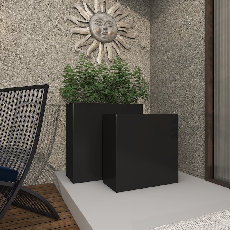 Metal Minimalistic Rectangular Indoor Outdoor Planter - Set of 2 Black or White - Roche River Decor