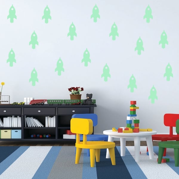 slide 2 of 2, Walplus Peel and Stick Glow In The Dark Rocket Wall Stickers Home Room Decor