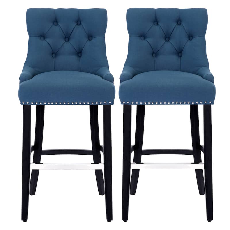 Carter 29" Linen Fabric Tufted Upholstered Bar Stool (Set of 2) - N/A