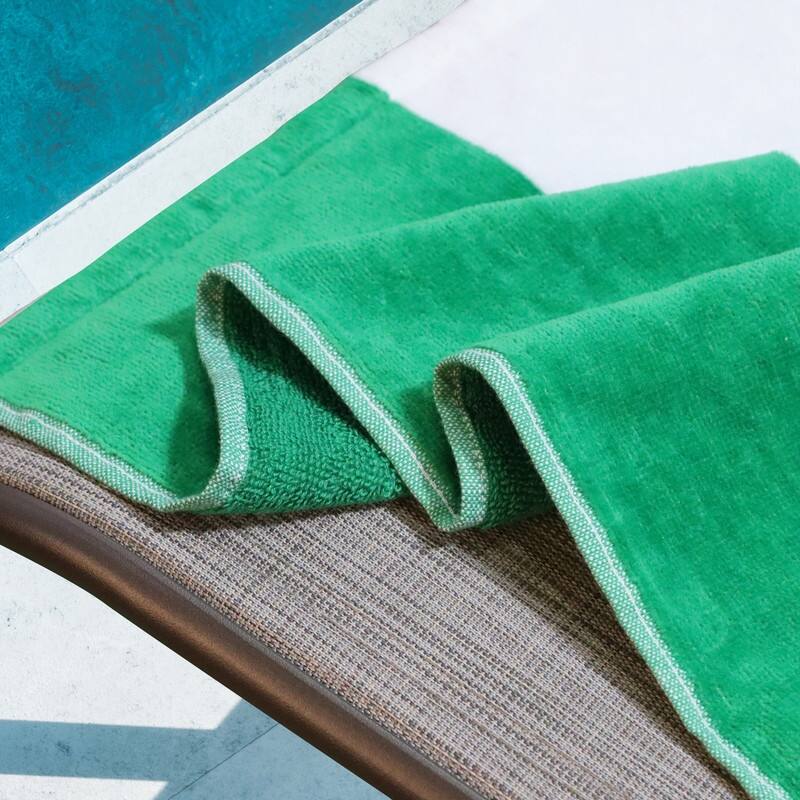 100% Cotton Cabana‑Stripe Lounge Chair Cover Terry Towel with Fitted Pocket & Back Flap Set of 2