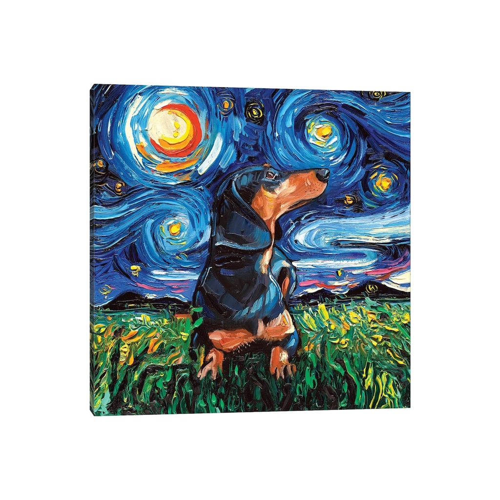 iCanvas "Black And Tan Dachshund Night" by Aja Trier Canvas Print