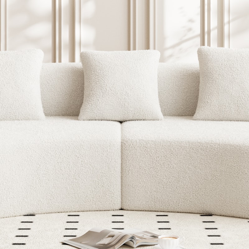 Curved Velvet Boneless Cloud Sofa with 3 Pillows, 5-Seater Modular Sectional Sofa, High-Density Foam Upholstered Sofa