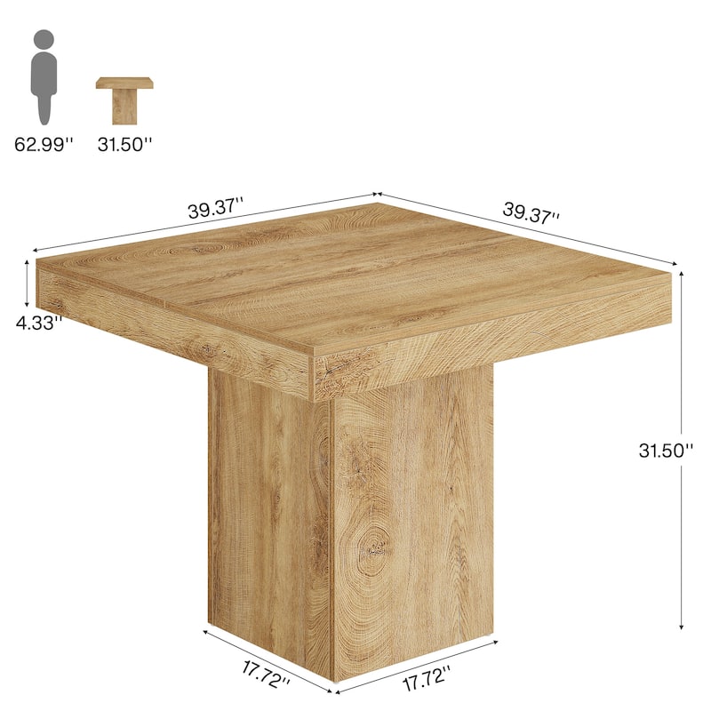 39 Inches Square Dining Table with Sturdy Pedestal Base - 39" W x 39" D x 31.5" H