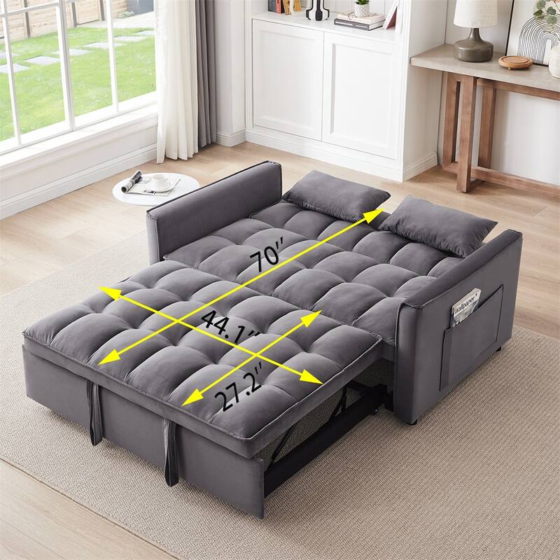 3-in-1 Modern Convertible Velvet Double Futon Sofa Bed with 2 Pillows