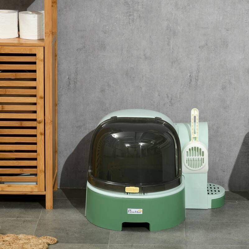 PawHut Cat Litter Box with Lid, Covered Litter Box, Easy to Clean & Open Including Openable Front Cover, Litter Scoop, Green