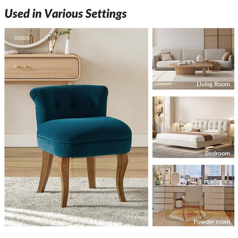 Xacobo Modern Velvet Tufted Vanity Stool with Wood Legs Set of 2 by HULALA HOME