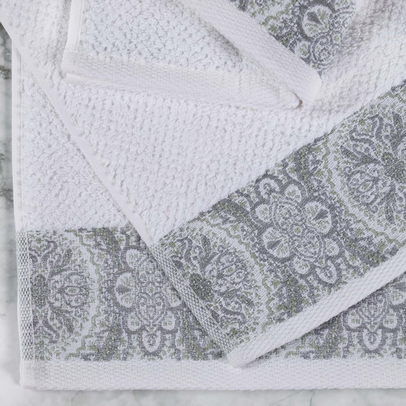 Superior Medallion Cotton Jacquard Soft Face Towel Washcloth Set of 12
