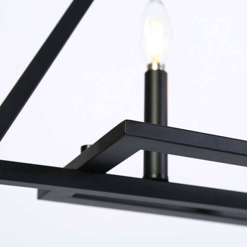 55.1 IN Modern Black Metal 8-Light Linear Geometric Chandelier Kitchen Island Farmhouse Lighting - L55.1" x W7.9" x H11.6"