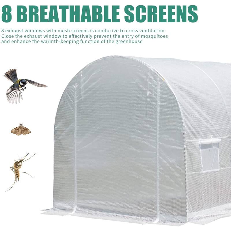 EROMMY Large Walk-in Greenhouse, Portable Greenhouse with 2 Roll-up Zippered Doors&20 Screen Windows, Tunnel Garden Plant
