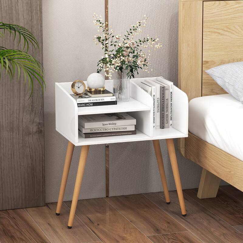 Gymax Set of 2 Mid Century Modern End Table w/ Open Shelves Metal