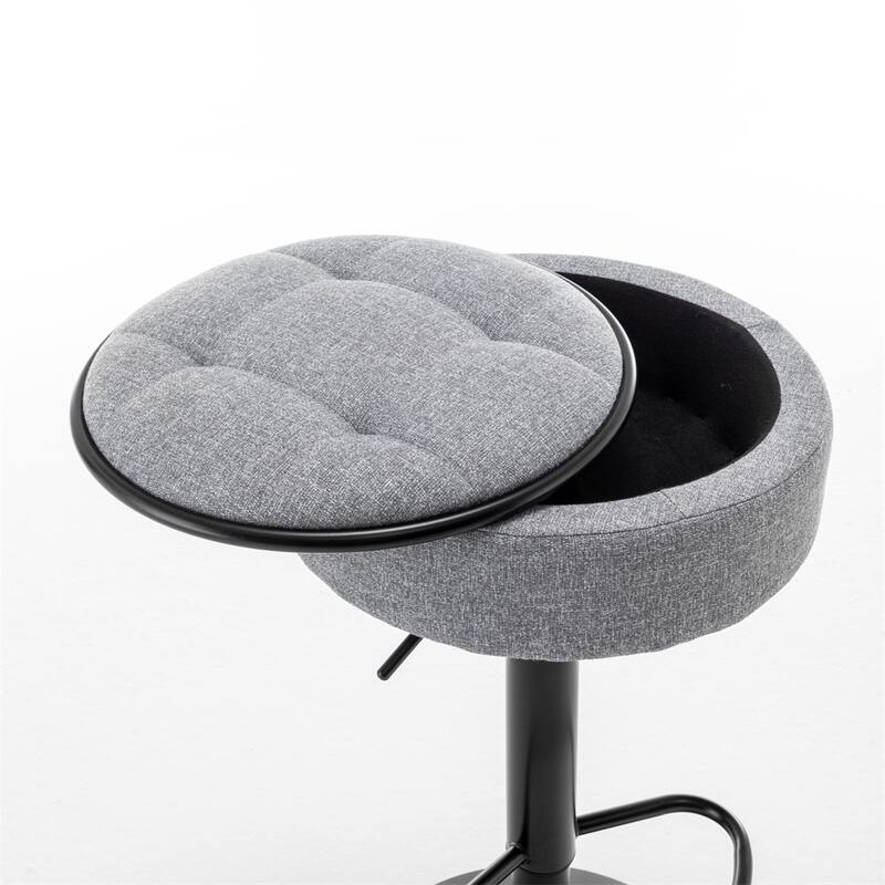 Round Storage Bar Stool Set of 2,Height Adjustable with Metal Frame
