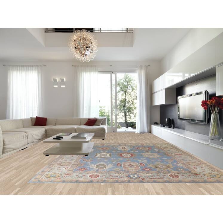 Palace Size Blue Oushak Large Area Rug Hand-Knotted Wool Carpet - 12'0" x 14'11"