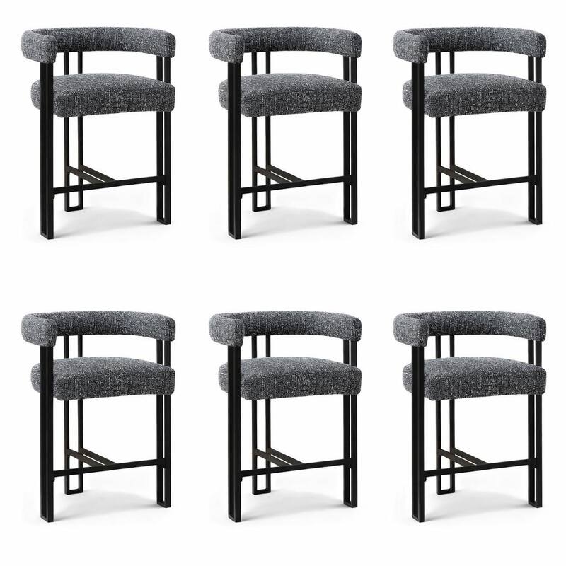 24" Seat Height Upholstered Tweed Solid Back Counter Stool(Set of 6)