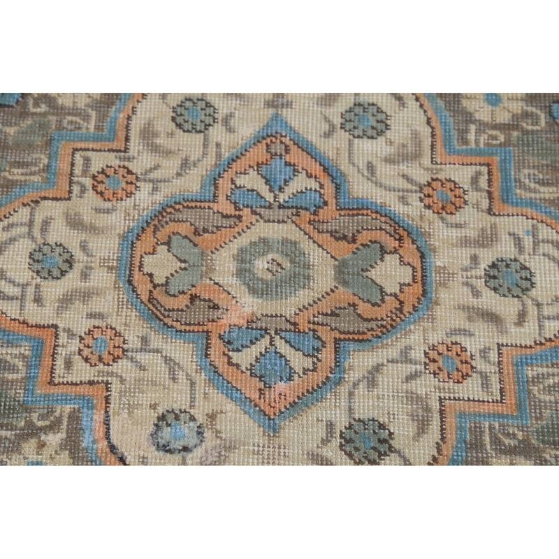 Turquoise Green Tabriz Persian Vintage Area Rug Handmade Wool Carpet - 6'8"x 9'6"