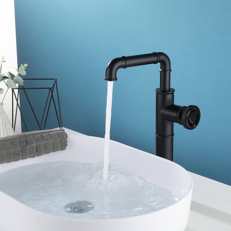 Industrial-style Bathroom Vessel Faucet Single Hole Black with Premium Single Handle
