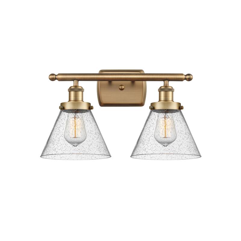 Innovations Lighting Ballston Urban Cone - 2 Light 18" Bath Vanity Light - Brushed Brass/Seedy