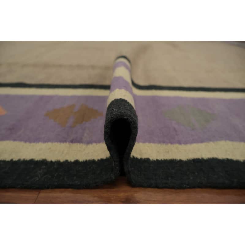 Hand Woven Oriental 100% Wool Carpet Southwestern Modern Brown Kilim Area Rug - 10' 1'' X 9' 8''