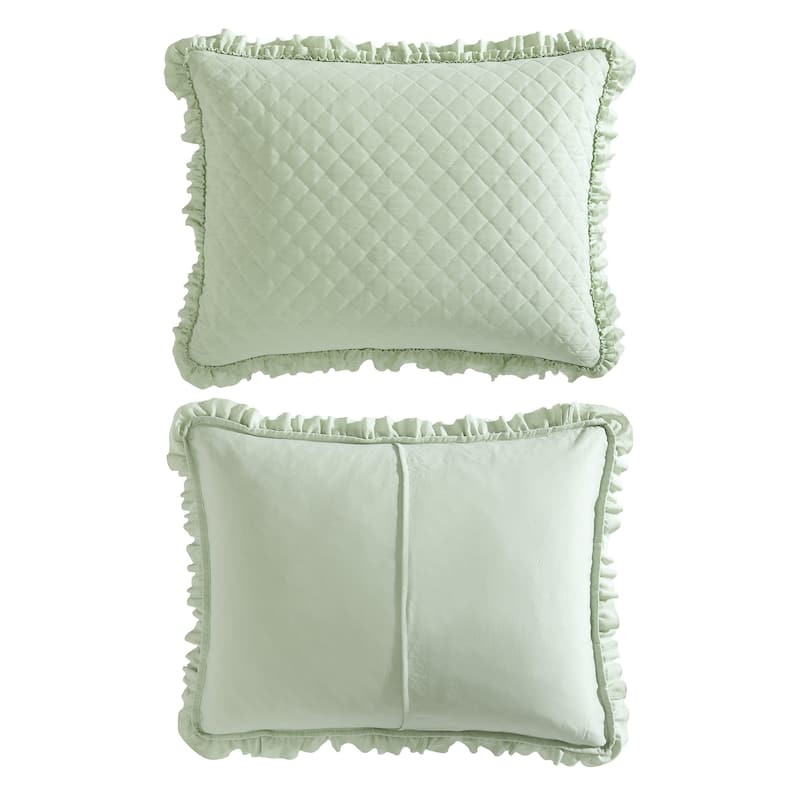 Laura Ashley Claire Ruffled Reversible Green Quilt Set