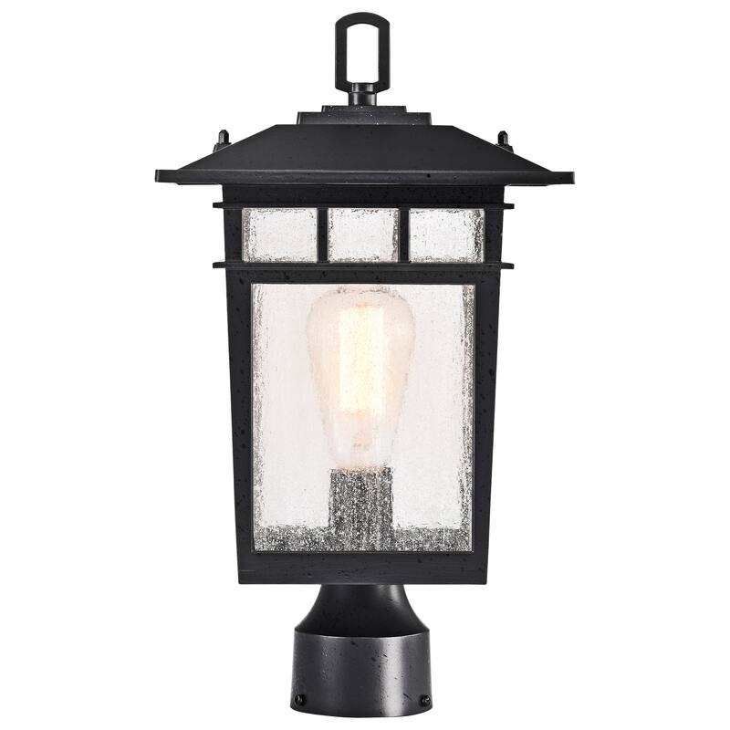 Cove Neck Outdoor Large Post Light Pole Lantern 1 Light Textured Black Finish Clear Seeded Glass