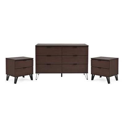 Norcross Faux Wood and Iron 3 Piece Double Dresser and Nightstand Bedroom Set by Christopher Knight Home