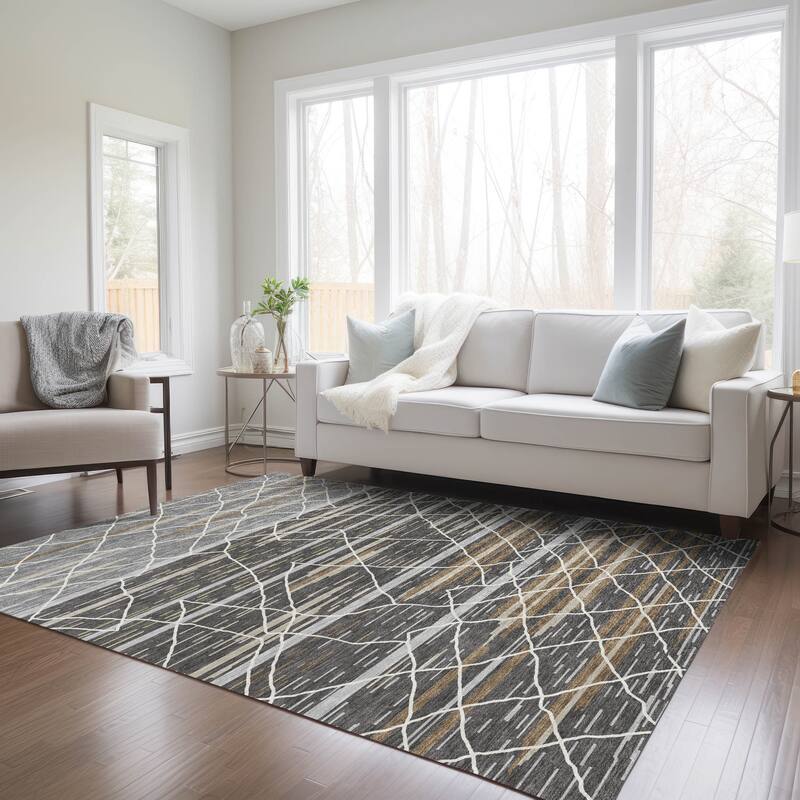 Machine Washable Indoor/ Outdoor Modern Global Chantille Rug
