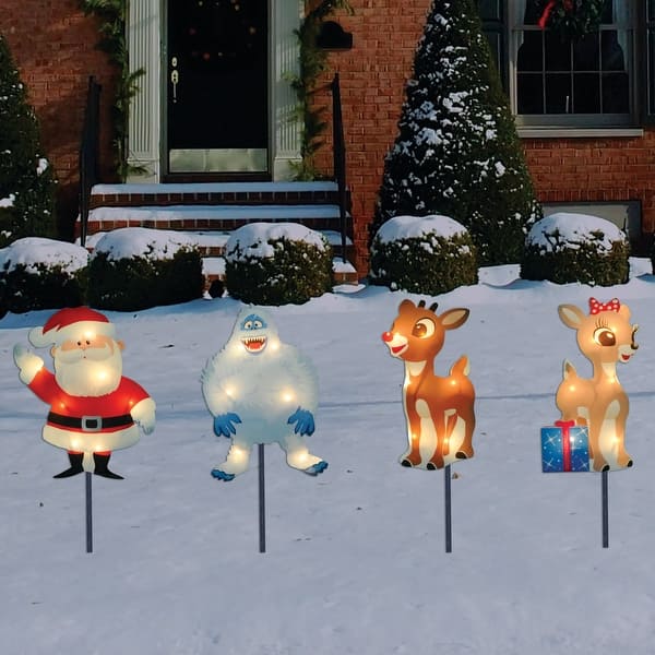 Set of 4 Lighted Rudolph and Friends Christmas Pathway Markers - Clear ...
