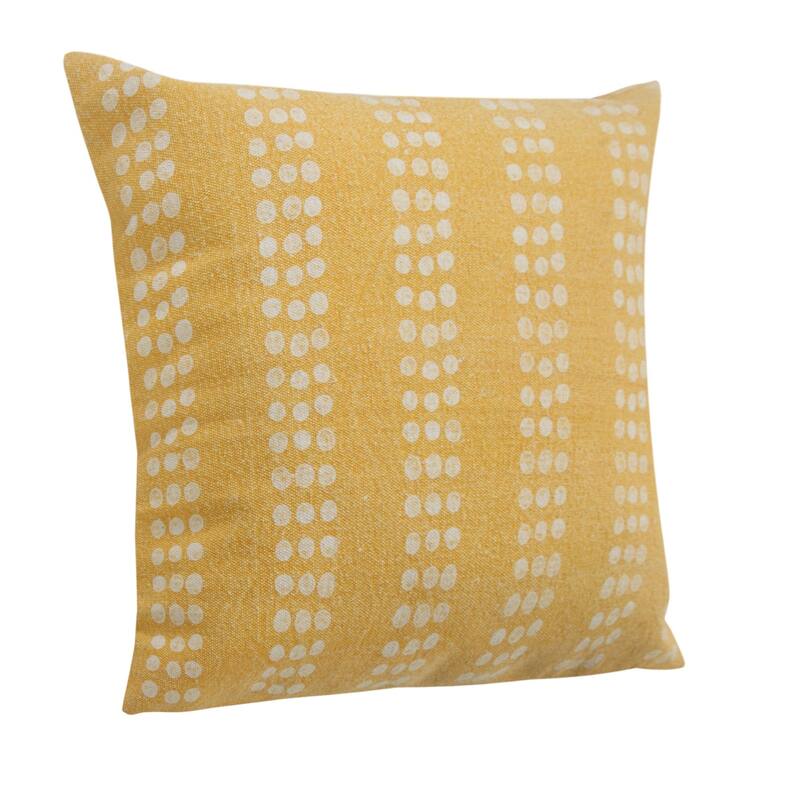 20" Yellow and White Polka Dot Stripe Square Throw Pillow